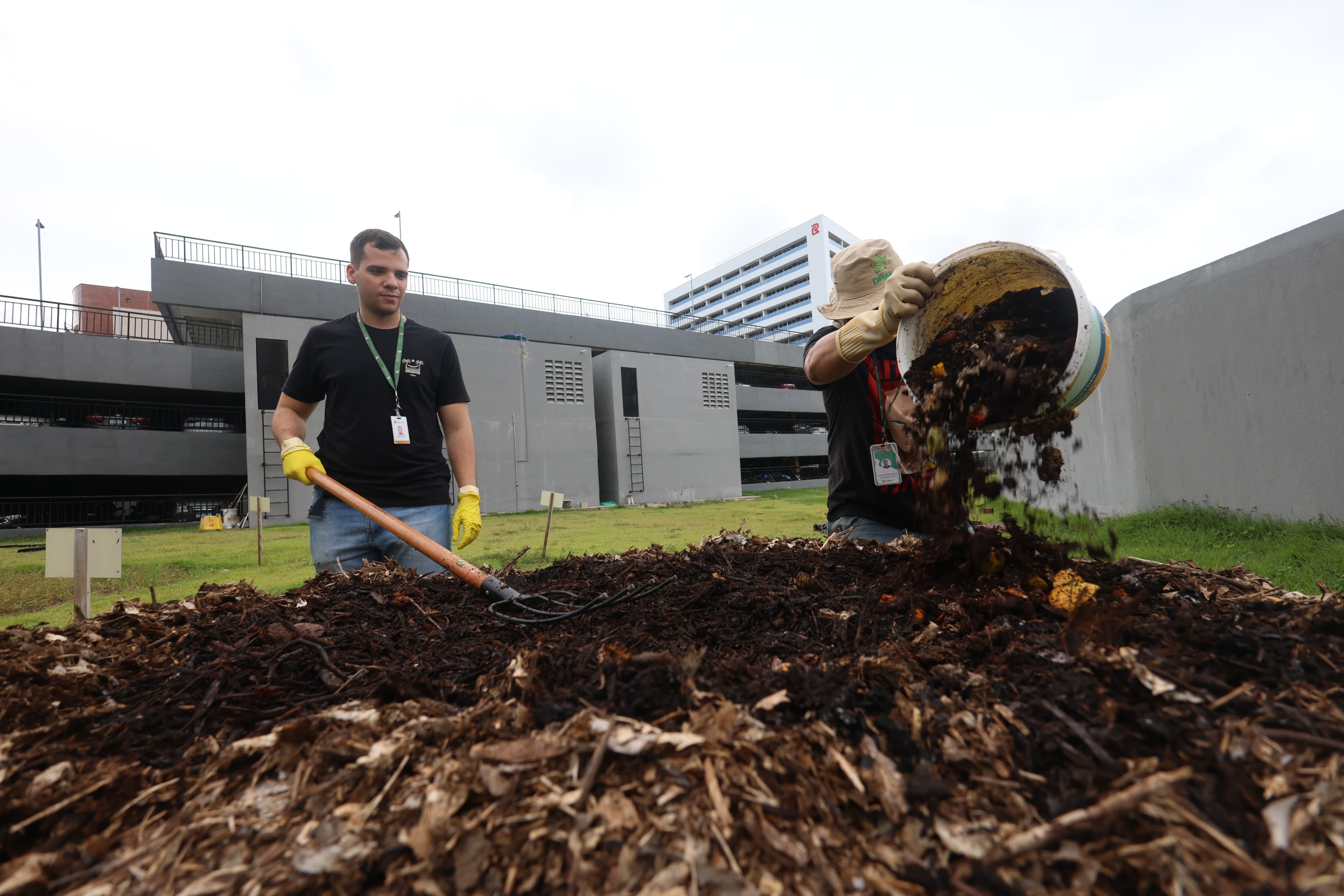 A compostagem é uma das ações sustentáveis adotadas pela Alece - Foto: Marcos Moura}